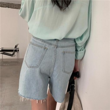Streetwear Biker Shorts Women Korean Style 2021 Summer Cotton Denim Shorts Jeans High Waist 